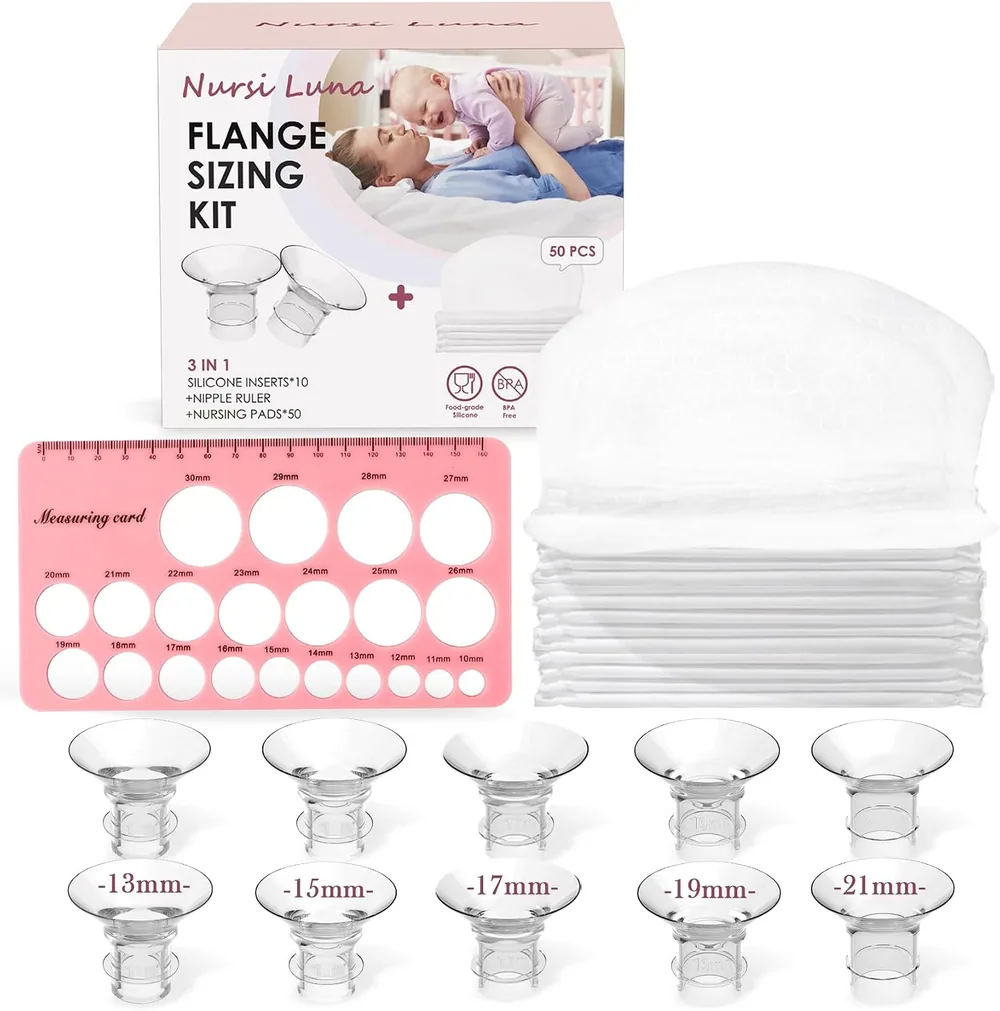 Breastfeeding Starter Kit: Flange Inserts, Ruler & 50 Nursing Pads